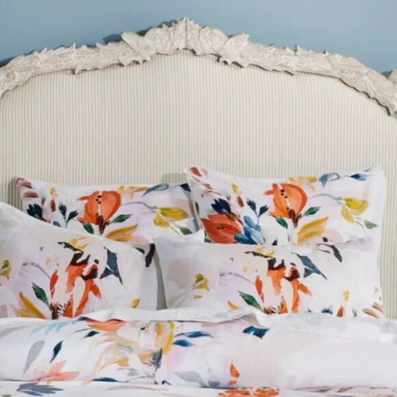 2 Anthropologie Bryony Cotton Slub Printed Euro Sham Pillow Shams Floral 26" NWT - Picture 2 of 5